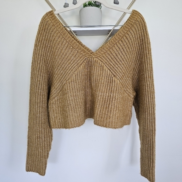 Arizona Jeans Company Marigold Yellow Gold Double V Neck Sweater Size XS - Picture 3 of 9